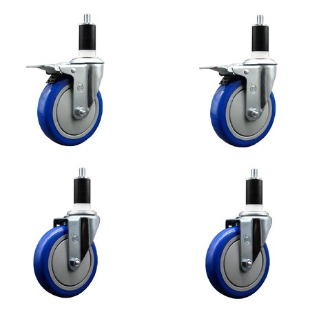 Service Caster 5'' Blue Poly Swivel 1-3/8'' Expanding Stem Caster Set 2 Total Lock Brakes, 4PK SCC-EXTTL20S514-PPUB-BLUE-2-S-2-138